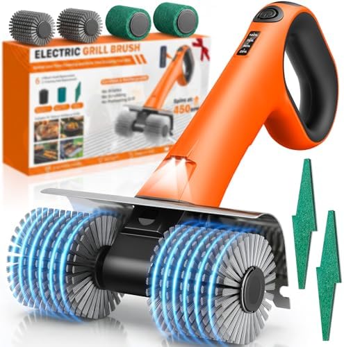 Electric Grill Brush - Dual Rotating Heads Cordless BBQ Grill Cleaner, 450 RPM Motorized Power Grill Cleaning Brush with LED Light, 6-Piece Replaceable Brush Set Safe for Most Outdoor Grill Grates by NeatLt