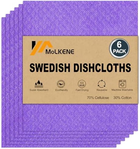 MoLKENE Swedish Dishcloths for Kitchen, 6 Pack Cellulose Sponge Cloths by MoLKENE