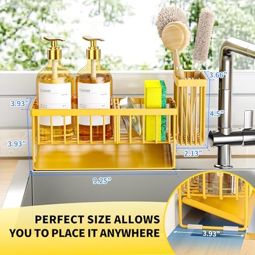Cisily Lemon Yellow Sink Caddy Organzier with High Brush Holder, Sponge Holder for Sink, 304 Rustproof Stainless, Kitchen Countertop Soap Dispenser Organizer, Lemon Kitchen Decor and Accessories - Image 2