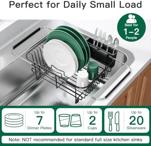JASIWAY Black Dish Drying Rack in Sink with Utensil Holder, RV, Apartment - Image 5