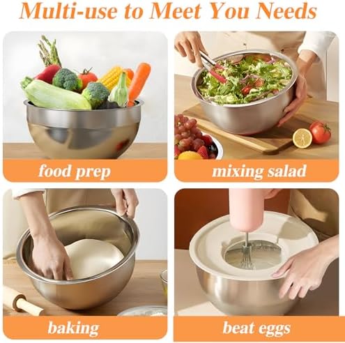Mixing Bowls with Lids Set, 6 PCS Stainless Steel Mixing Bowls with 3 Grater Attachments, Kitchen Food Storage Organizers Nesting Mixing Bowl, Large Size 4.5, 3.5, 2.1, 1.5, 1.1, 0.7QT - Image 4