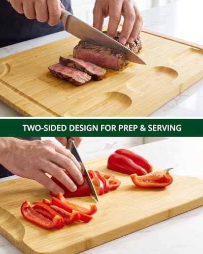 ROYAL CRAFT WOOD Bamboo Cutting Board with Juice Groove - Kitchen Chopping Board for Meat Cheese and Vegetables, Heavy Duty Serving Tray - Image 7