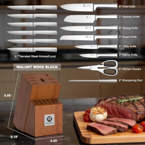 imarku 15-Piece Knife Block Set Built-in Sharpener, Santoku for kitchen - Image 3