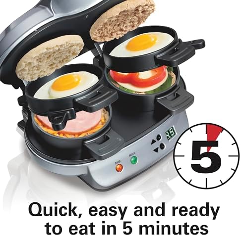 Hamilton Beach Dual Breakfast Sandwich Maker with Egg Cooker Rings & Timer - Image 3