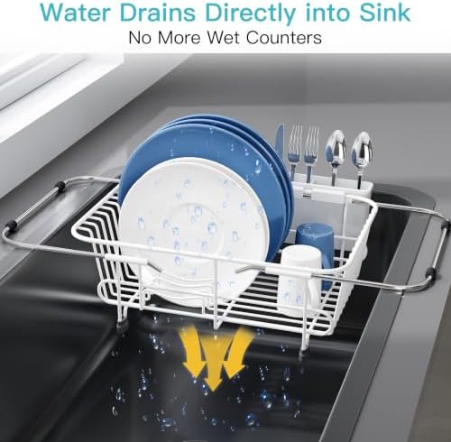 JASIWAY White Dish Drying Rack in Sink with Utensil Holder, RV, Apartment - Image 6