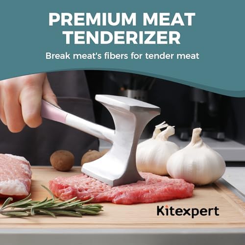 KITEXPERT Meat Tenderizer Hammer with Comfortable-Grip Handle, Dual-side Mallet for Kitchen, Heavy Duty Pounder For Tenderizing Steak, Beef and Fish, Pink - Image 2