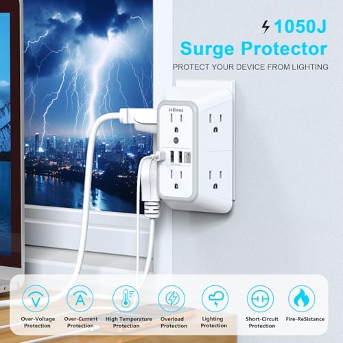 JcBlaon Multi Plug Outlet Surge Protector, Wall Charger with 6 Outlet Splitter with 4 USB Ports(PD 20W), 3-Sided 1050J Surge Protector Power Strip for Home Office Dorm Room Essentials-ETL - Image 4