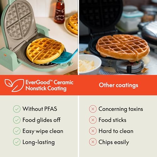 bella Fits-Anywhere™ Flip-n-Store Non-Toxic Belgian Waffle Maker, Seaglass - Image 6
