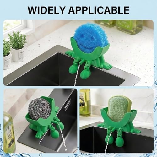 Creative Drainage Sponge Holder: Traceless Glue, 3D Printed Funny Kitchen Sink Holder, Keeps Sponge Dry – for Scrub Daddy (1, Green) - Image 7