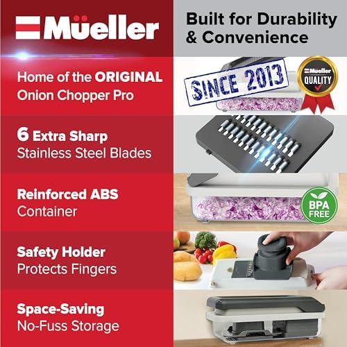Mueller Vegetable Chopper Mandoline Slicer, Food, Cook's Tool, Veggie Chopper Onion Vegetable Cutter with Container, Dicer, Kitchen Gadgets & Essentials, White Sand/Grey - Image 2