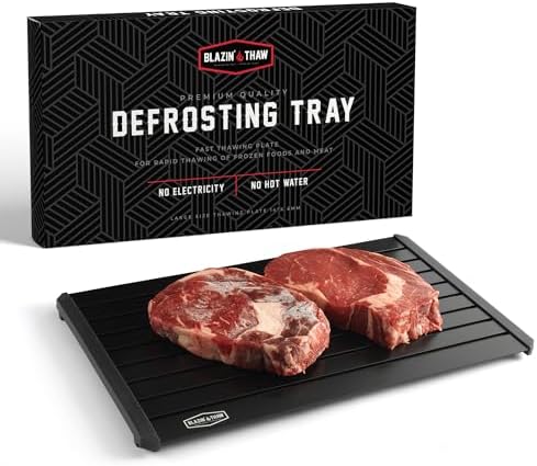 BLAZIN' THAW Defrosting Tray for Frozen Meat | 14” Large-Size | Aluminium Plate for Thawing Frozen Food | Natural Thawing Process | No Microwaves, No Cold/Warm Water Required | by BlazinThaw