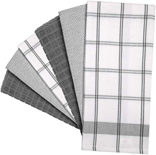 Premium Kitchen Towels 6 Pack 100% Cotton, 20"x28" Dish Towels - Grey Check - Image 3