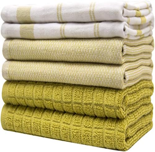 Premium Kitchen Towels 6 Pack 100% Cotton, 20"x28" Dish Towels Lime Check - Image 6
