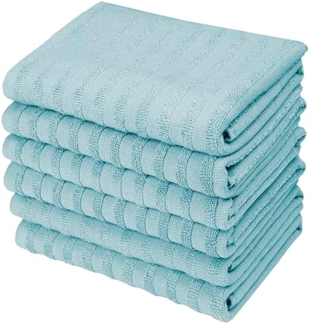 Premium Kitchen Towels 6 Pack 100% Cotton, 20"x28" - Aqua Solid - Image 5