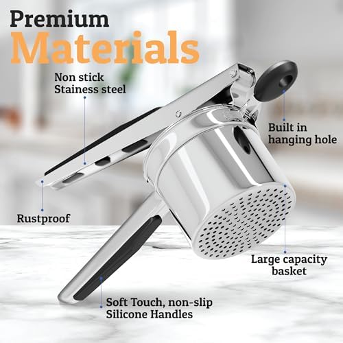 PriorityChef Large 15oz Potato Ricer With 3 Discs, Heavy Duty Stainless Steel Potato Ricer for Mashed Potatoes, Potato Masher, Press and Ricer Kitchen Tool, Black - Image 4