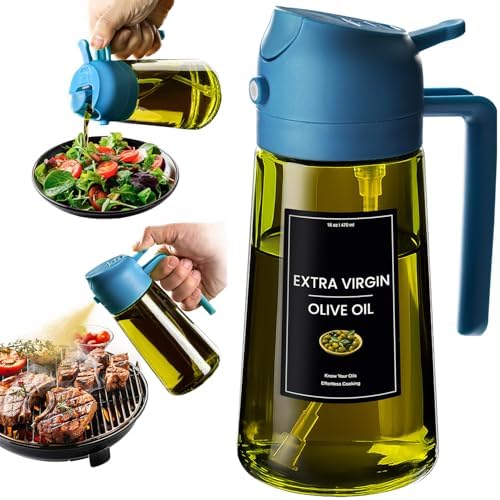 CXINYI - 16oz/470ml Olive Oil Dispenser for Kitchen with Stickers - 2 in 1 Olive Oil Sprayer for Cooking, Air Fryer, and Salad, Blue (Light-Proof Kitchen Gadget) by CXINYILLC
