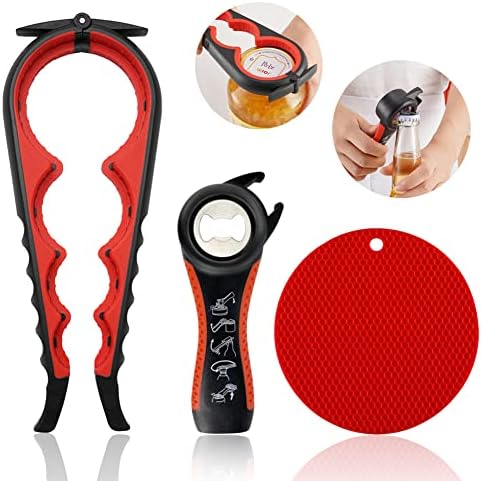 Jar Opener for Weak Hands, Seniors with Arthritis, 5 in 1 Multi Function Bottle Opener Lid Opener For Arthritic Hands with Non Slip Rubber Jar opener Gripper Pad by HUMANFUN