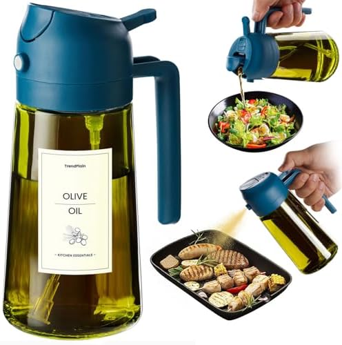 TrendPlain - Original 16oz/470ml Olive Oil Dispenser Bottle for Kitchen Gadgets and Air Fryer Accessories - Olive Oil Sprayer for Cooking w/Stickers - Navy by TrendPlain