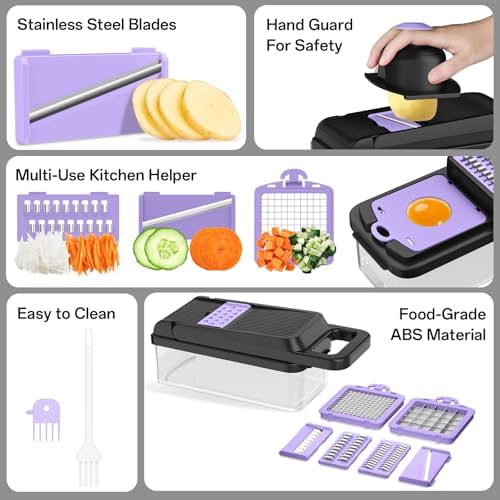 HomeHacks Veggie Chopper Vegetable Cutter, 12 in 1 Kitchen Gadget, Purple - Image 5