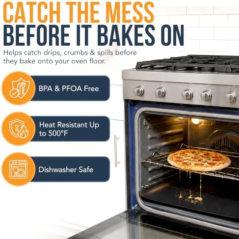 Oven Liners for Bottom of Oven - Large Heavy Duty Mats, 17” x 75” Non-Stick Reusable Liner for Electric, Gas, Toasters, Grills - BPA & PFOA Free Kitchen Accessory to Keep It Clean (Black) - Image 2