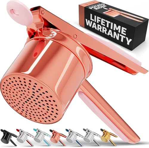 PriorityChef Large 15oz Potato Ricer, Heavy Duty Stainless Steel Potato Masher and Ricer Kitchen Tool, Press and Mash Kitchen Gadget For Perfect Mashed Potatoes - Everytime, Rose Gold and Pink by PriorityChef