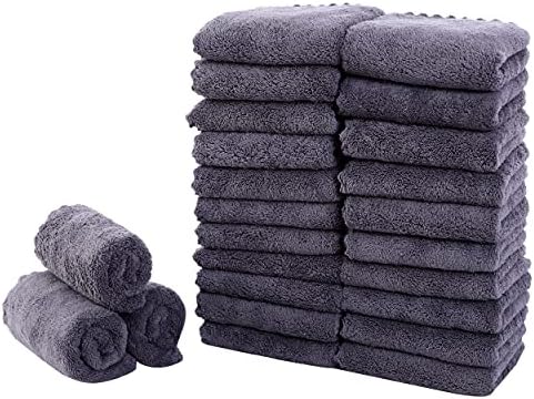 Sunny zzzZZ 24 Pack Kitchen Dishcloths - Does Not Shed Fluff - Reusable Dish Towels, Dish Cloths, Super Absorbent Coral Fleece Cleaning Cloths, Nonstick Oil Washable Fast Drying, 10 x 20 Inch (Grey) by Sunny+zzzZZ