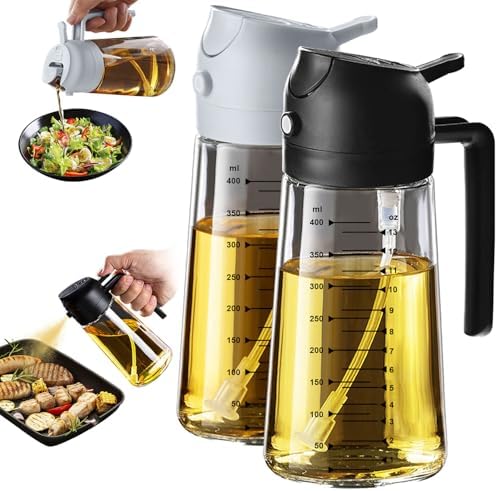 TrendPlain 16oz/470ml Glass Olive Oil Sprayer for Cooking – 2 in 1 Olive Oil Dispenser Bottle for Kitchen Gadgets and Air Fryer Accessories, Salad, BBQ - Black & Ash by TrendPlain