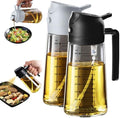 TrendPlain 16oz/470ml Glass Olive Oil Sprayer for Cooking – 2 in 1 Olive Oil Dispenser Bottle for Kitchen Gadgets and Air Fryer Accessories, Salad, BBQ - Black & Ash by TrendPlain