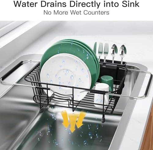 JASIWAY Black Dish Drying Rack in Sink with Utensil Holder, RV, Apartment - Image 6