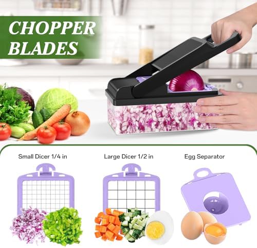 HomeHacks Veggie Chopper Vegetable Cutter, 12 in 1 Kitchen Gadget, Purple - Image 2