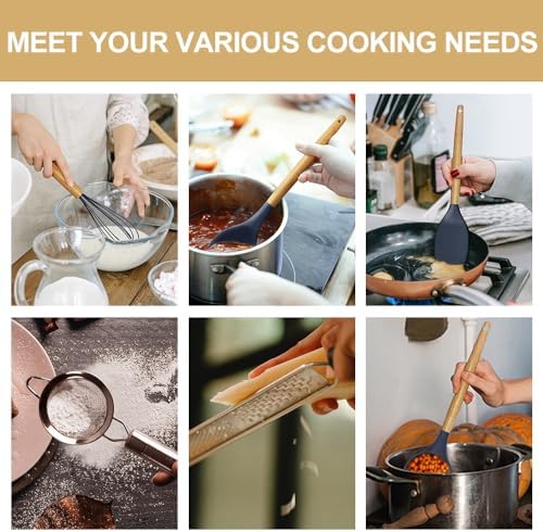 Cooking Utensils Set- 35 PCs Kitchen Utensils with Grater,Tongs, Spoon Spatula &Turner Made of Heat Resistant Food Grade Silicone and Wooden Handles Kitchen Gadgets Tools Set for Cookware - Image 6