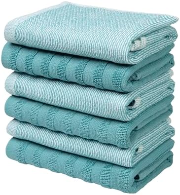 Bumble Premium Dish Cloths 13"x13" (6 Pack) | 100% Natural Ring Spun Cotton | 400 GSM | Highly Absorbent & Soft |Yarn Dyed & Solid Dyed Terry Dish Cloth Set - Aqua - Image 5