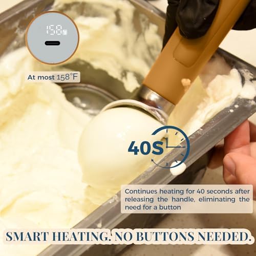 Heated Ice Cream Scoop Rechargeable, Electric Warming Ice Cream Scooper with LED Display, Heats to 158°F for Hard Ice Cream, Easy for Seniors & Kids, IP67 Waterproof (Olive Evergreen, 2oz) - Image 2