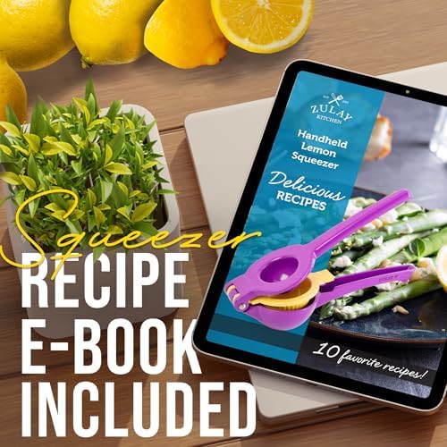 Zulay Kitchen Metal 2-in-1 Lemon Squeezer - Sturdy Max Extraction Hand Juicer Lemon Squeezer Gets Every Last Drop - Easy to Clean Manual Citrus Juicer - Easy-Use Lemon Juicer Squeezer - Purple/Yellow - Image 6