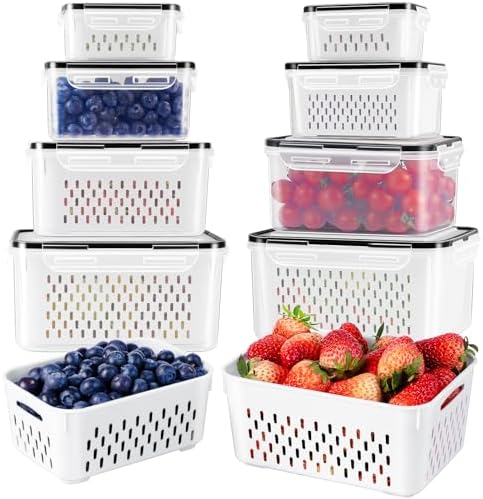 Freshmage Fruit Storage Containers for Fridge with Removable Colander 8 pcs by Freshmage