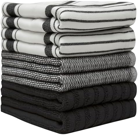 Premium Kitchen Towels 6 Pack 100% Cotton 20"x28" Dish Towels Black Striped - Image 2