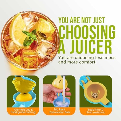 Zulay Metal 2-In-1 Lemon Squeezer Manual - Sturdy, Max Extraction Hand Juicer Lemon Squeezer Gets Every Last Drop - Easy to Clean Manual Citrus Juicer - Easy-to-Use Lemon Juicer Squeezer - Blue/Yellow - Image 4