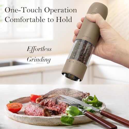 Ultrean Electric Salt and Pepper Grinder Set, Rechargeable,Brown - Image 2
