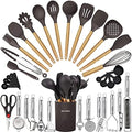 Cooking Utensils Set- 35 PCs Kitchen Utensils with Grater,Tongs, Spoon Spatula &Turner Made of Heat Resistant Food Grade Silicone and Wooden Handles Kitchen Gadgets Tools Set for Cookware by BESTZMWK