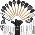 Cooking Utensils Set- 35 PCs Kitchen Utensils with Grater,Tongs, Spoon Spatula &Turner Made of Heat Resistant Food Grade Silicone and Wooden Handles Kitchen Gadgets Tools Set for Nonstick Cookware by BESTZMWK