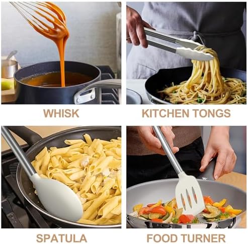 Kitchen Utensils Set-Umite Chef 34 Pcs Silicone Cooking Utensils Set for Nonstick Cookware-Silicone Spatulas Set, Stainless Steel Handle-White Kitchen Gadgets Tools, Pots and Pans Accessories - Image 3