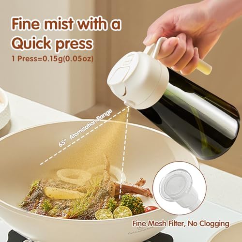YARRAMATE 2PCS 16oz/470ml Oil Sprayer for Cooking with Stickers, Food-Grade 2 in 1 Olive Oil Dispenser Bottle for Kitchen, Premium Dark Green Glass Oil Bottle for Air Fryer, BBQ(White & Orange) - Image 4