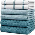 Premium Kitchen Towels 6 Pack 100% Cotton, 20"x28" Dish Towels - Teal Check by BumbleTowels