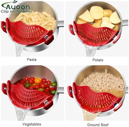 AUOON Pot Strainer Clip on Silicone, Large 10.45 x 4.33 in, Red - Image 5