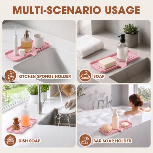 CAKETIME 2 Pack Silicone Soap Dish with Drain Spout for Bathroom Shower Caddy Kitchen Counter Sponge Holder Bar Sink Organizer Tray Container Drying Toiletries Essentials Cute Girl Pink Gifts Large - Image 6