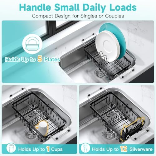 JASIWAY Black Mini Over the Sink Dish Drying Rack for Compact Apartment, RV - Image 3