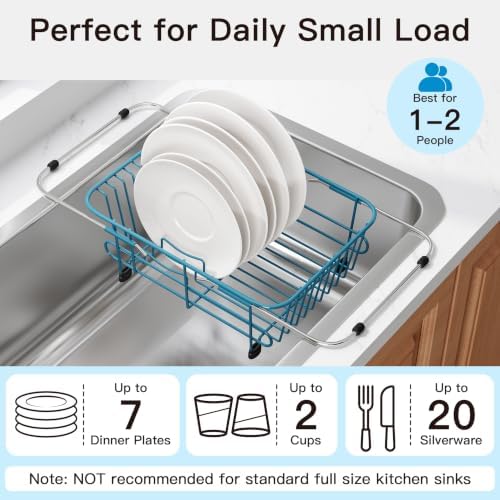 JASIWAY Blue Dish Drying Rack in Sink with Utensil Holder, RV, Apartment - Image 5