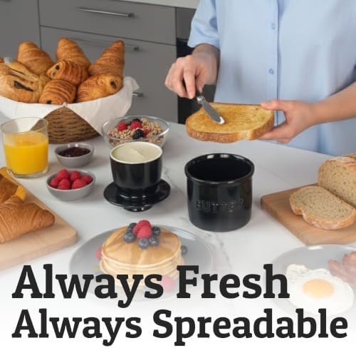 Priority Chef Large Butter Crock with Lid with Water Line, Ceramic French Butter Dish to Leave On Counter, Black - Image 4