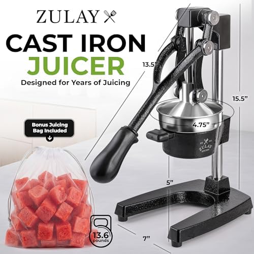 Zulay Kitchen Cast Iron Juicer, Orange Manual Juicer, Citrus Press, Black - Image 2