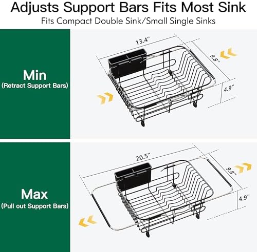JASIWAY Black Dish Drying Rack in Sink with Utensil Holder, RV, Apartment - Image 4